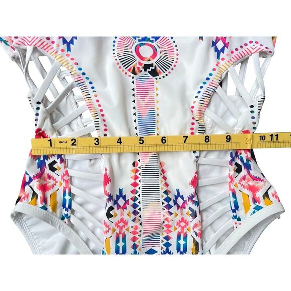 Red Carter White Multicolor Aztec Print One Piece Cutout Swimsuit - Small (6) - Picture 12 of 16